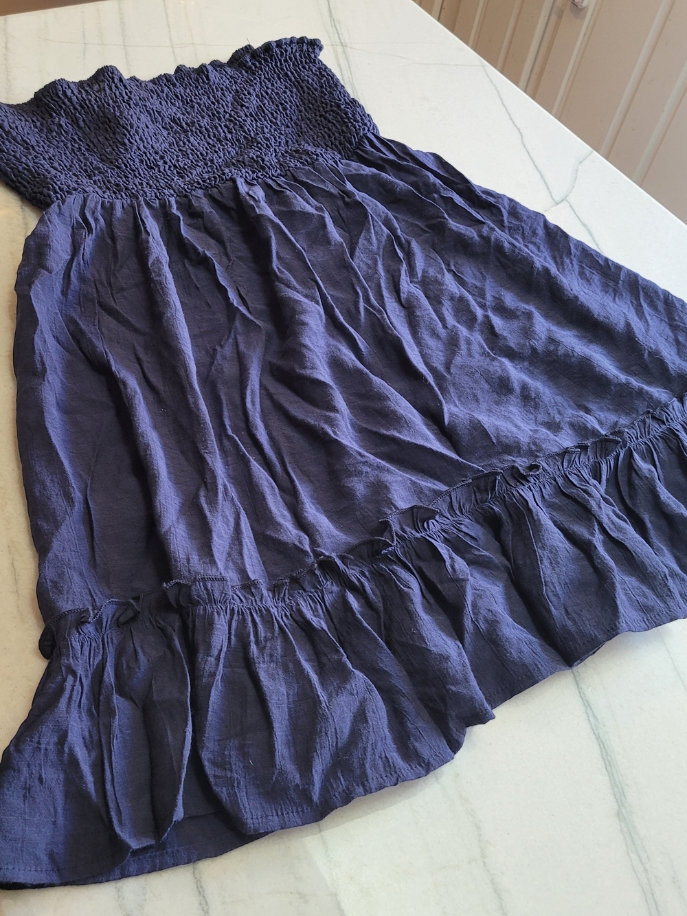 SHEIN Navy Strapless Smocked Maxi Skirt with Ruffle Hem